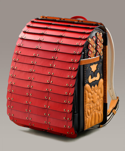 japanese randoseru backpack recreates samurai armor with recycled scraps from school bags